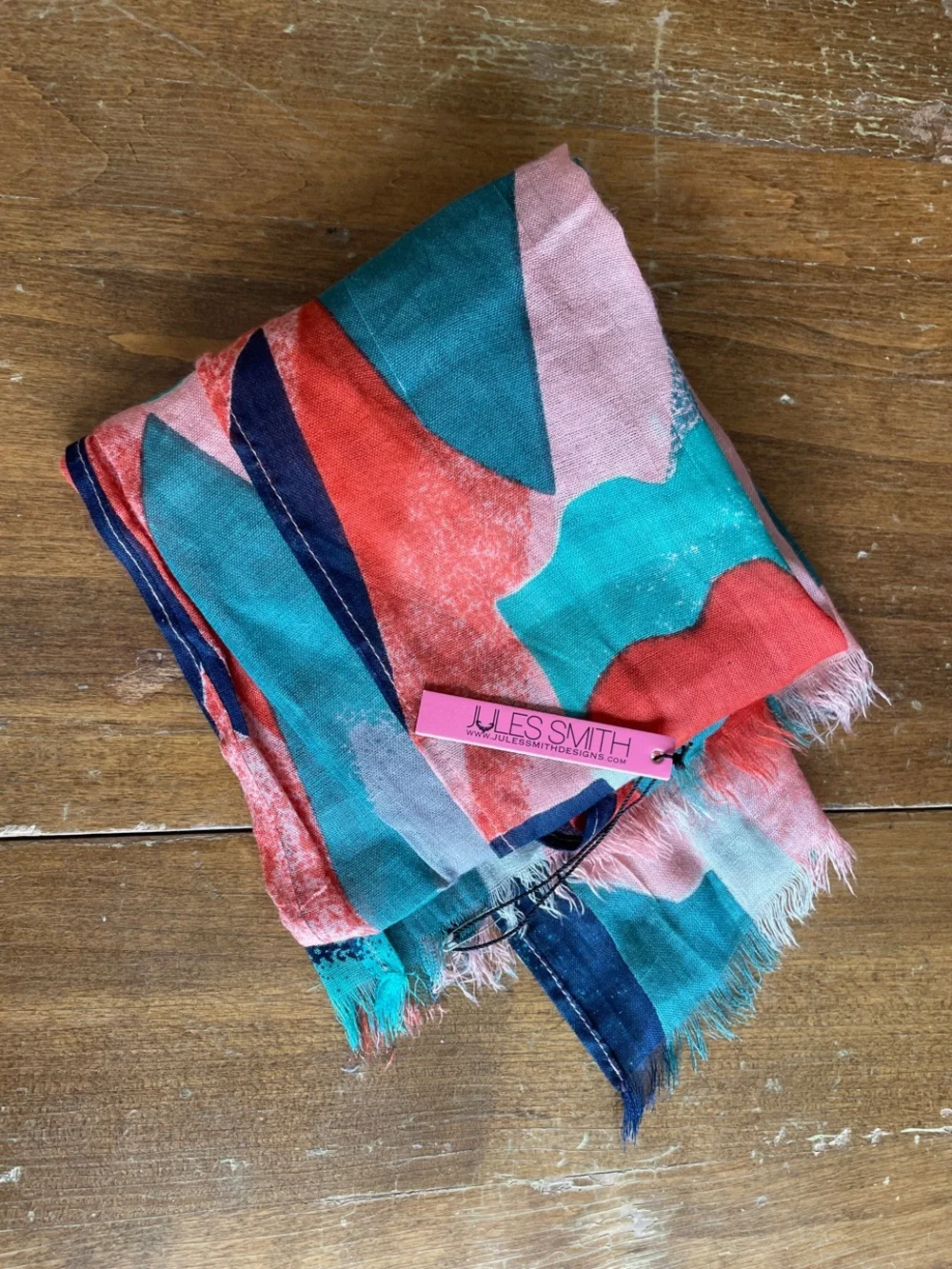 Jules Smith semi sheer lightweight Scarf - abstract Pink, Teal, Coral, Navy NWT